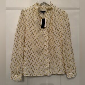 NWT White Blouse with Gold Dot Print